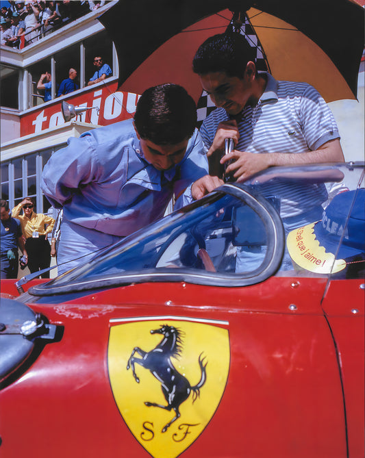 Rodríguez brothers Ferrari Dino 246 SP at Le Mans 1962 motorsport photography print