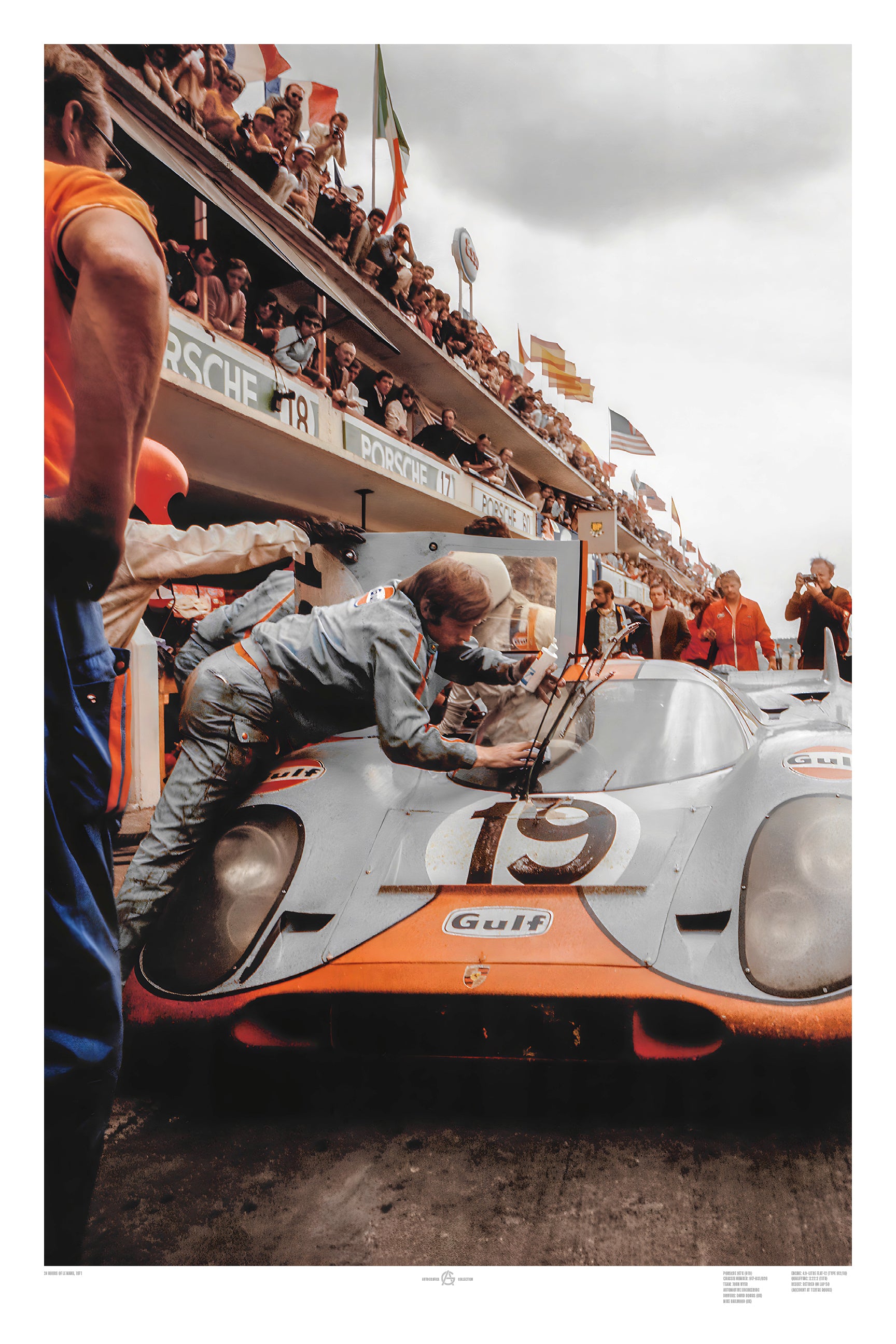 Porsche 917K #19 pit stop at Le Mans 1971 motorsport photography print