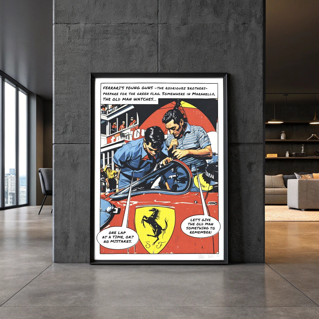 Wall Art Ferrari Dino 246 SP Le Mans 1962 comic-style racing art print
