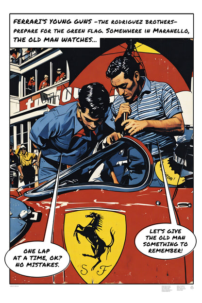 Ferrari Dino 246 SP Le Mans 1962 comic-style racing art print
