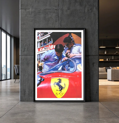 Wall Art Rodríguez brothers Ferrari Dino 246 SP at Le Mans 1962 motorsport photography print
