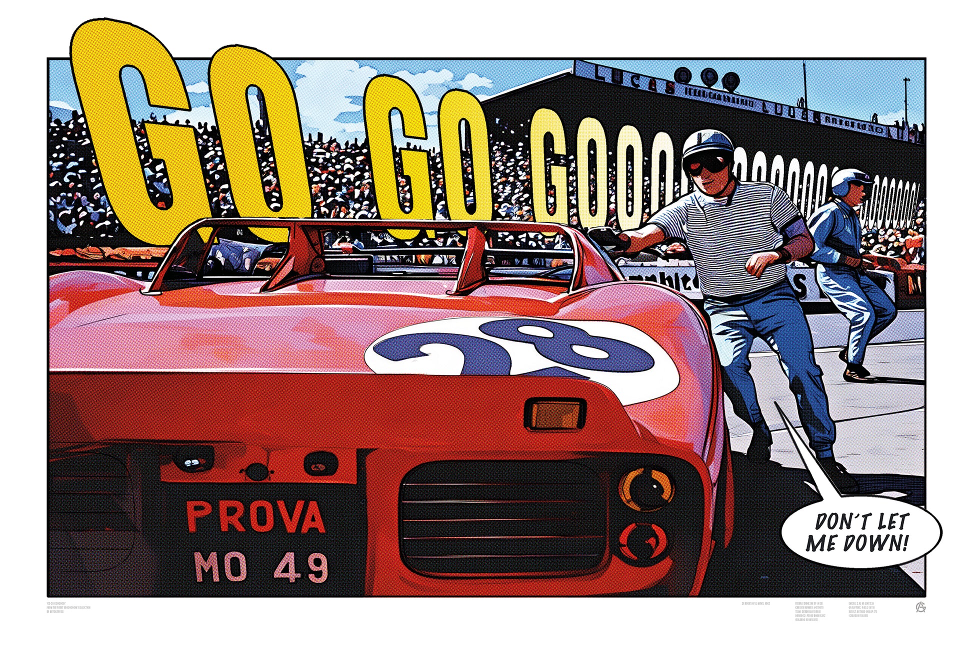 Art Print Ferrari Dino 246 SP Le Mans 1962 comic-style racing art print