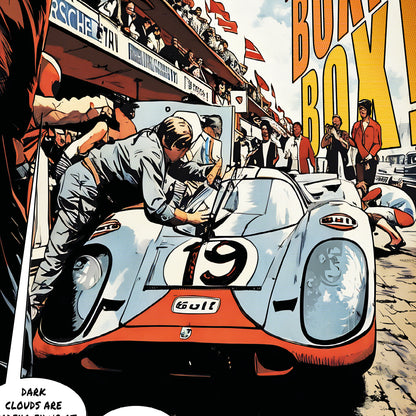 Porsche 917K Le Mans 1971 comic-style motorsport illustration print Detail
