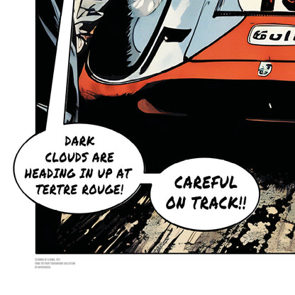 Porsche 917K Le Mans 1971 comic-style motorsport illustration print Detail Speech Bubbles
