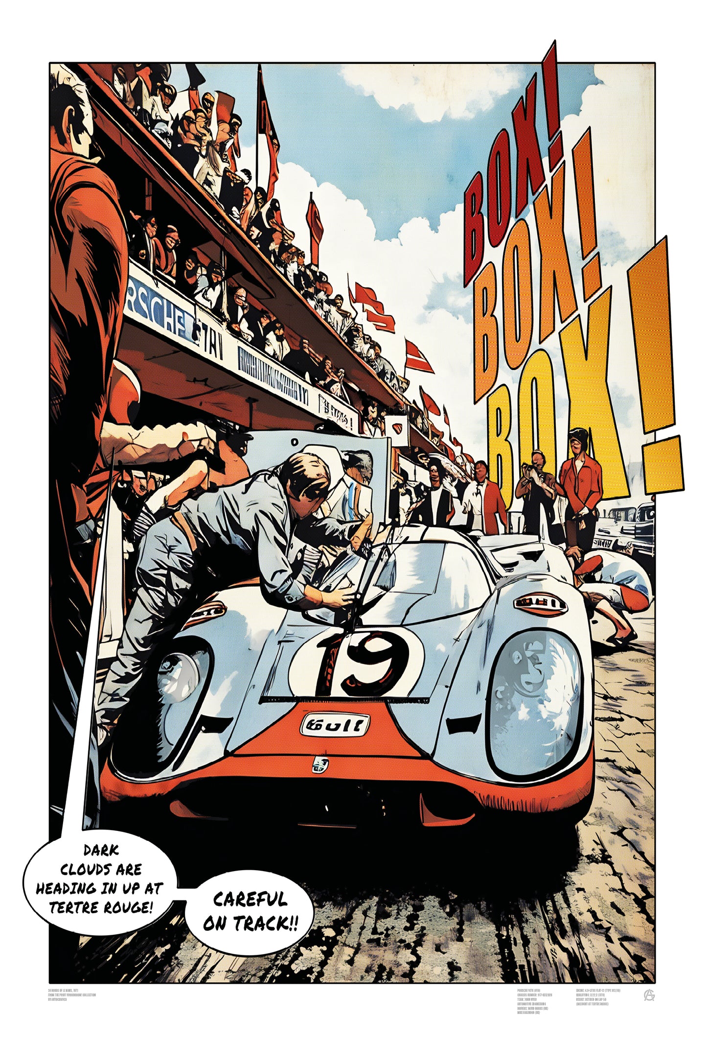 Porsche 917K Le Mans 1971 comic-style motorsport illustration print
