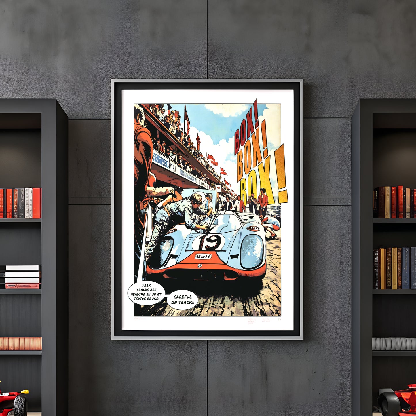 Wall Art Porsche 917K Le Mans 1971 comic-style motorsport illustration print
