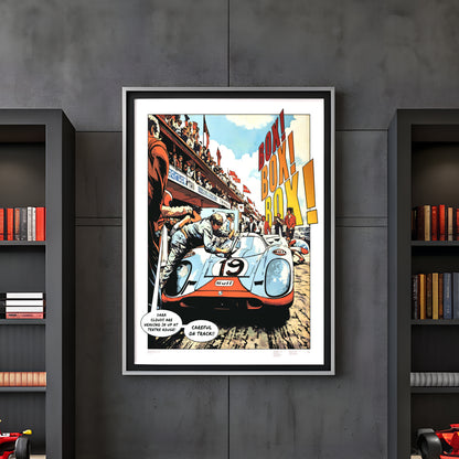 Wall Art Porsche 917K Le Mans 1971 comic-style motorsport illustration print
